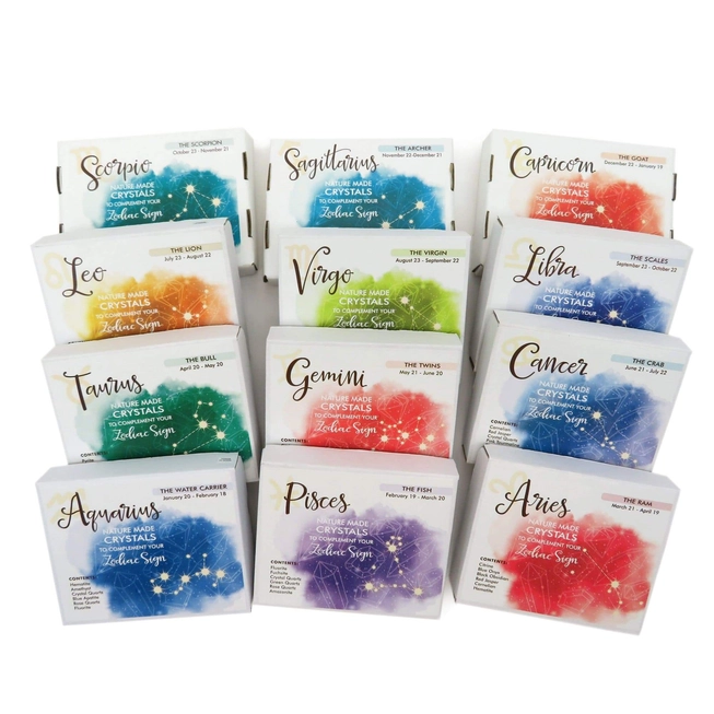 Zodiac Crystal Gift Set | Box of 6 Gemstones That Correspond With Your Zodiac Sign