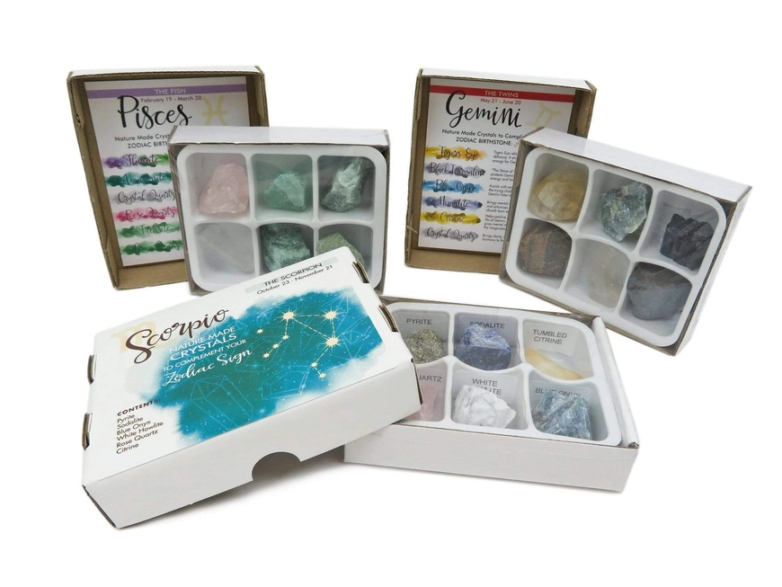 Zodiac Crystal Gift Set | Box of 6 Gemstones That Correspond With Your Zodiac Sign