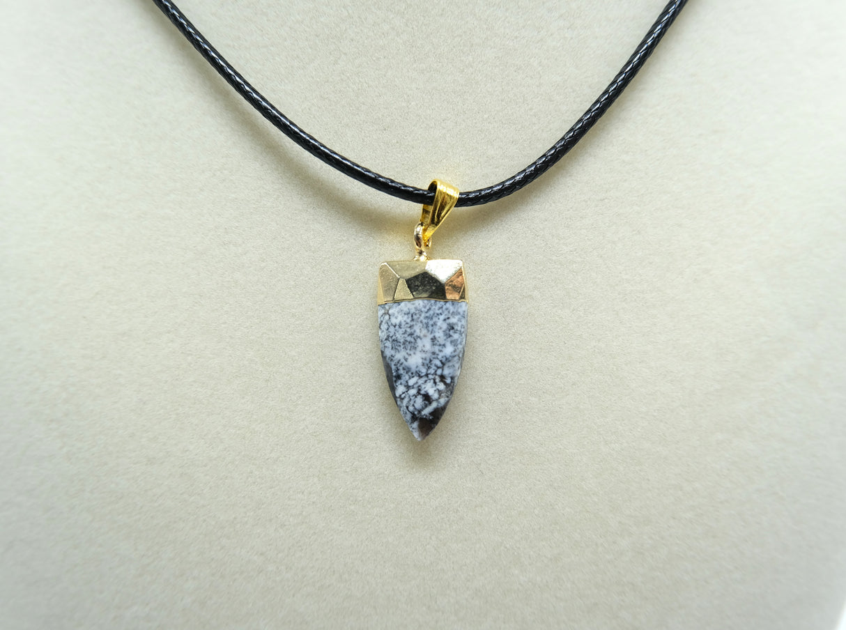 Gold Leafed Dendritic Opal Faceted Point Focal Pendant Necklace