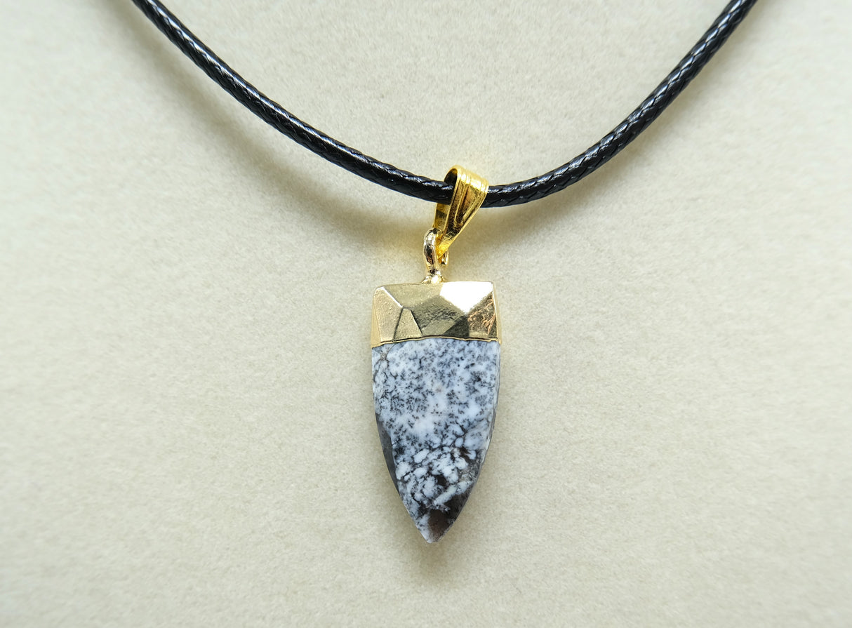 Gold Leafed Dendritic Opal Faceted Point Focal Pendant Necklace