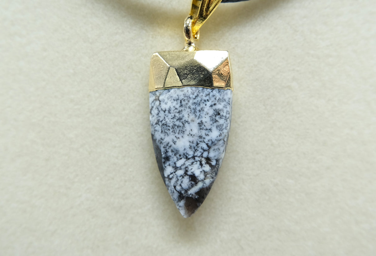 Gold Leafed Dendritic Opal Faceted Point Focal Pendant Necklace
