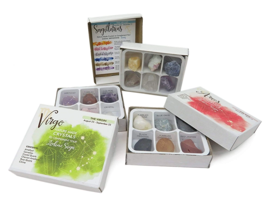 Zodiac Crystal Gift Set | Box of 6 Gemstones That Correspond With Your Zodiac Sign