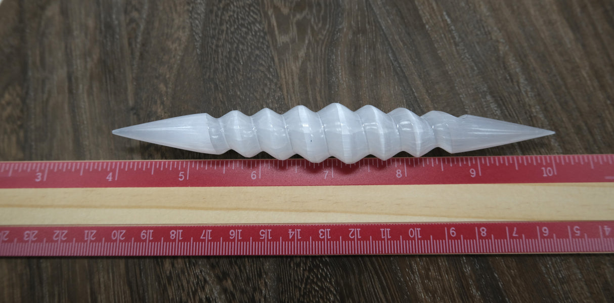 Selenite Spiral Wand | Double Terminate Points | Satin Spar | 6 Inch