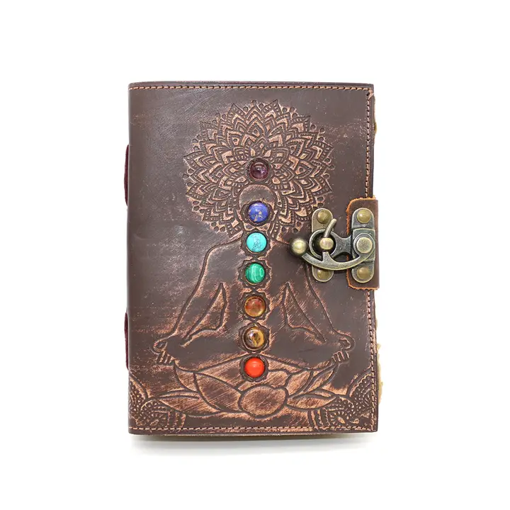 7 Chakras with Bead Embossed Leather Blank Pages Journal | Spell Book | Journaling | Diary