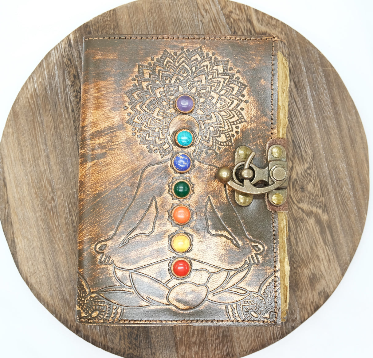 7 Chakras with Bead Embossed Leather Blank Pages Journal | Spell Book | Journaling | Diary