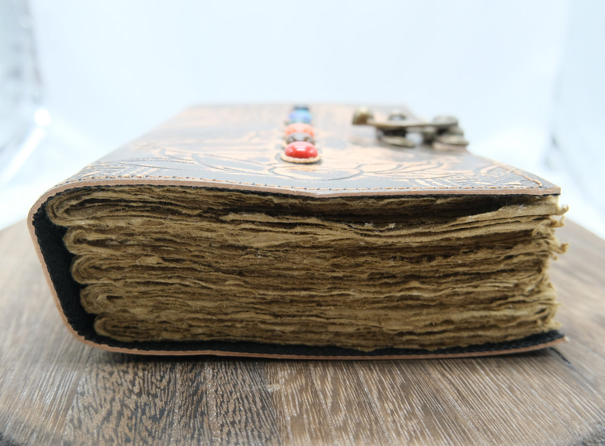 7 Chakras with Bead Embossed Leather Blank Pages Journal | Spell Book | Journaling | Diary