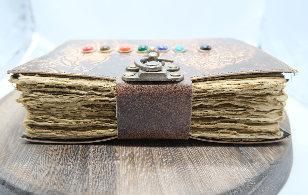 7 Chakras with Bead Embossed Leather Blank Pages Journal | Spell Book | Journaling | Diary