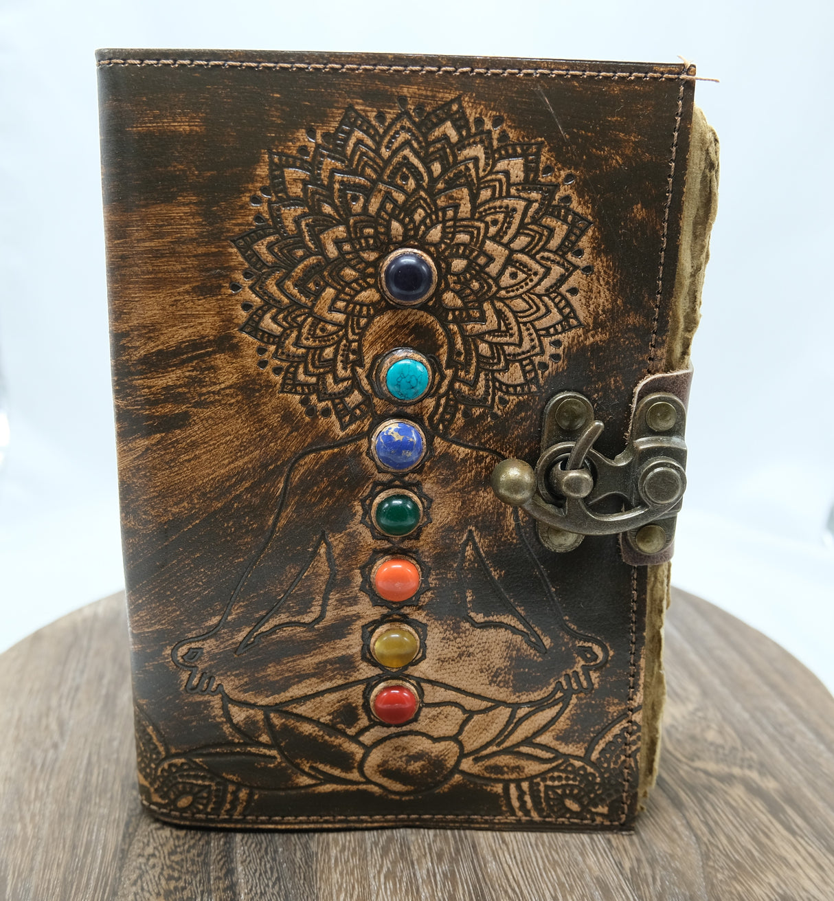 7 Chakras with Bead Embossed Leather Blank Pages Journal | Spell Book | Journaling | Diary