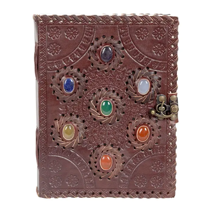 Seven Chakra Stones Circle Leather Journal With Latch | Journaling | Diary
