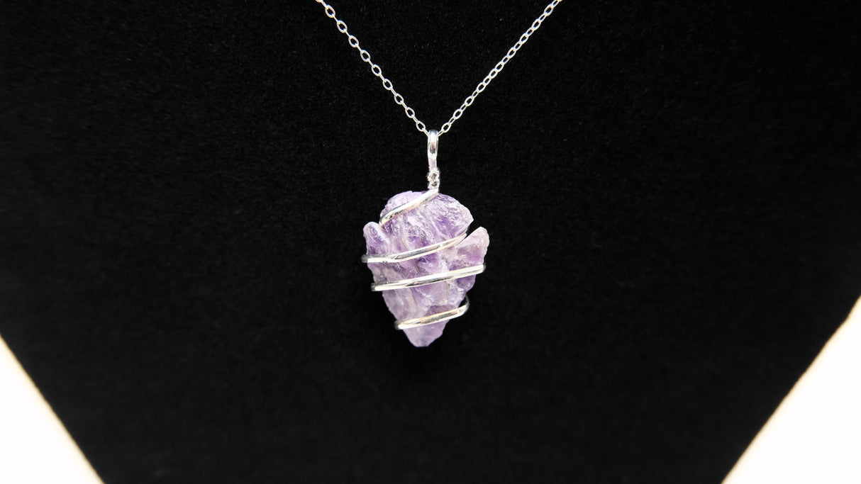Amethyst Crystal Arrowhead Wire Wrapped Necklace | Crown Chakra | Natural Amethyst Arrowhead Wire Wrapped | Reiki Charged