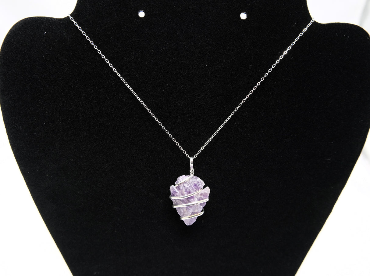 Amethyst Crystal Arrowhead Wire Wrapped Necklace | Crown Chakra | Natural Amethyst Arrowhead Wire Wrapped | Reiki Charged