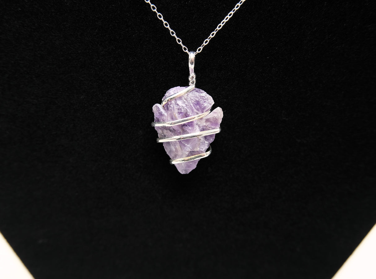 Amethyst Crystal Arrowhead Wire Wrapped Necklace | Crown Chakra | Natural Amethyst Arrowhead Wire Wrapped | Reiki Charged