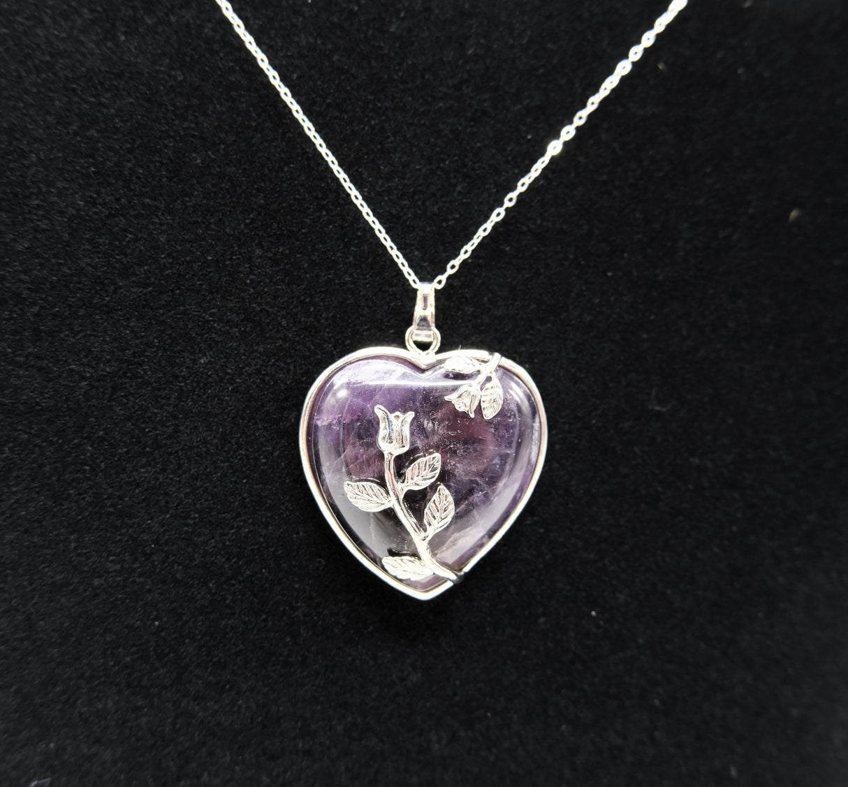 Amethyst Crystal Heart Necklace | Calming and Balancing | Natural Polished Amethyst | Reiki Charged