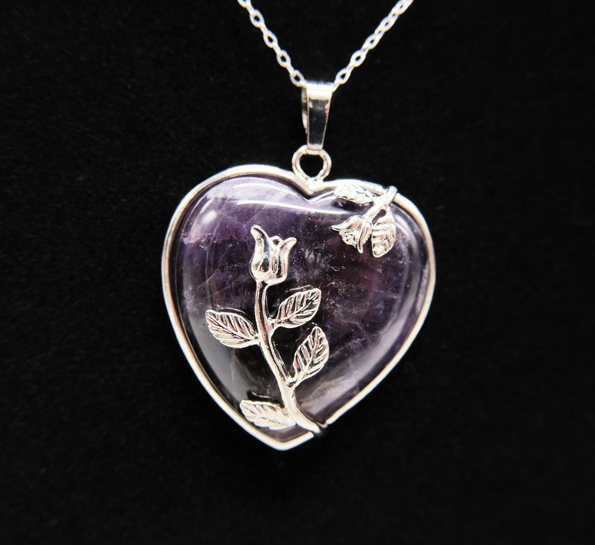 Amethyst Crystal Heart Necklace | Calming and Balancing | Natural Polished Amethyst | Reiki Charged