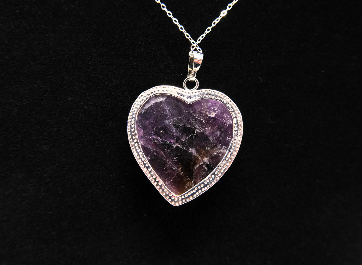 Amethyst Crystal Heart Necklace | Calming and Balancing | Natural Polished Amethyst | Reiki Charged