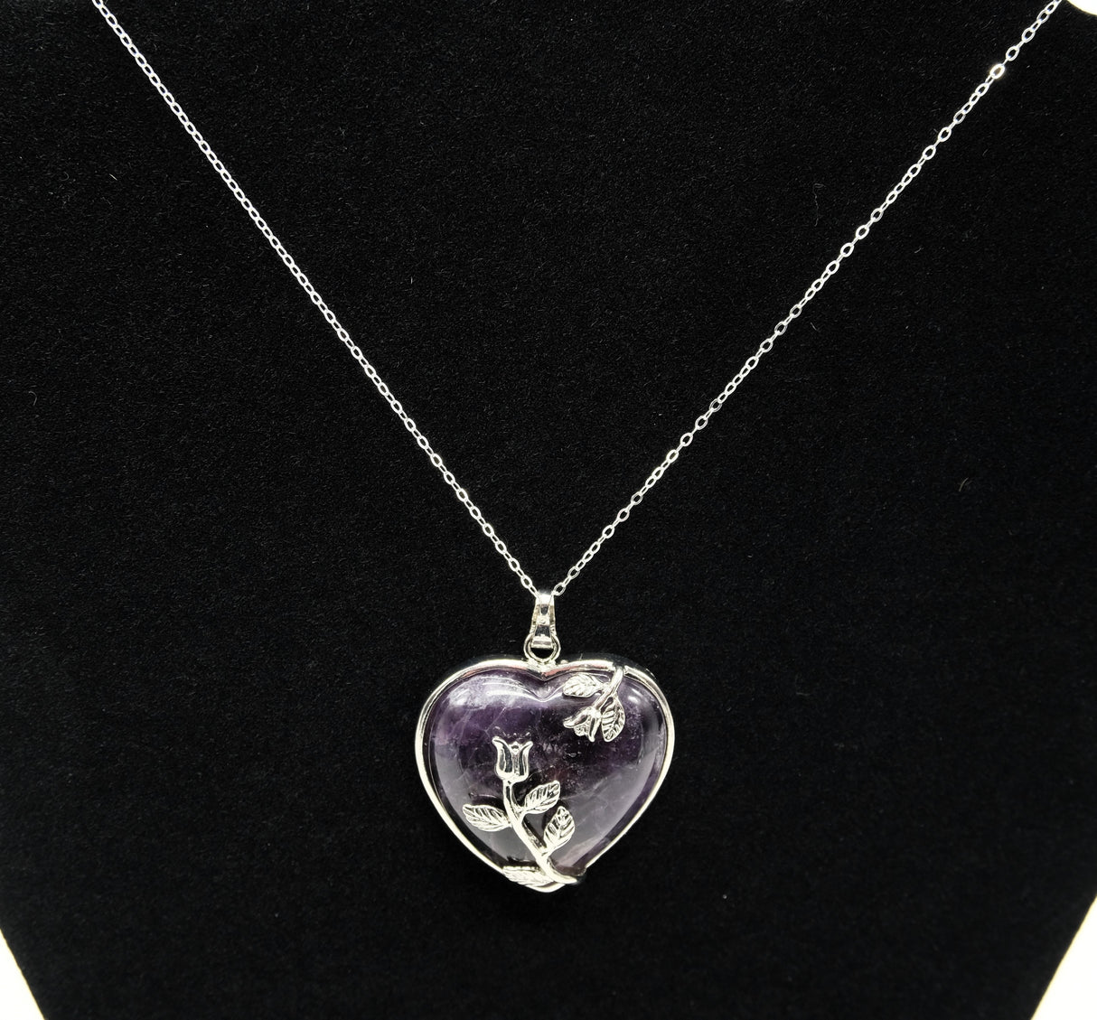 Amethyst Crystal Heart Necklace | Calming and Balancing | Natural Polished Amethyst | Reiki Charged