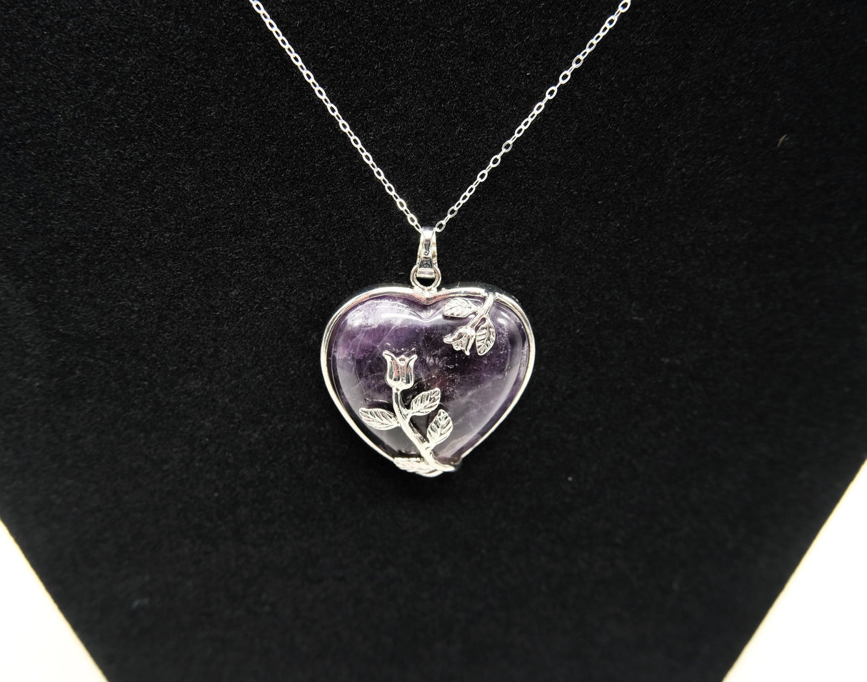 Amethyst Crystal Heart Necklace | Calming and Balancing | Natural Polished Amethyst | Reiki Charged