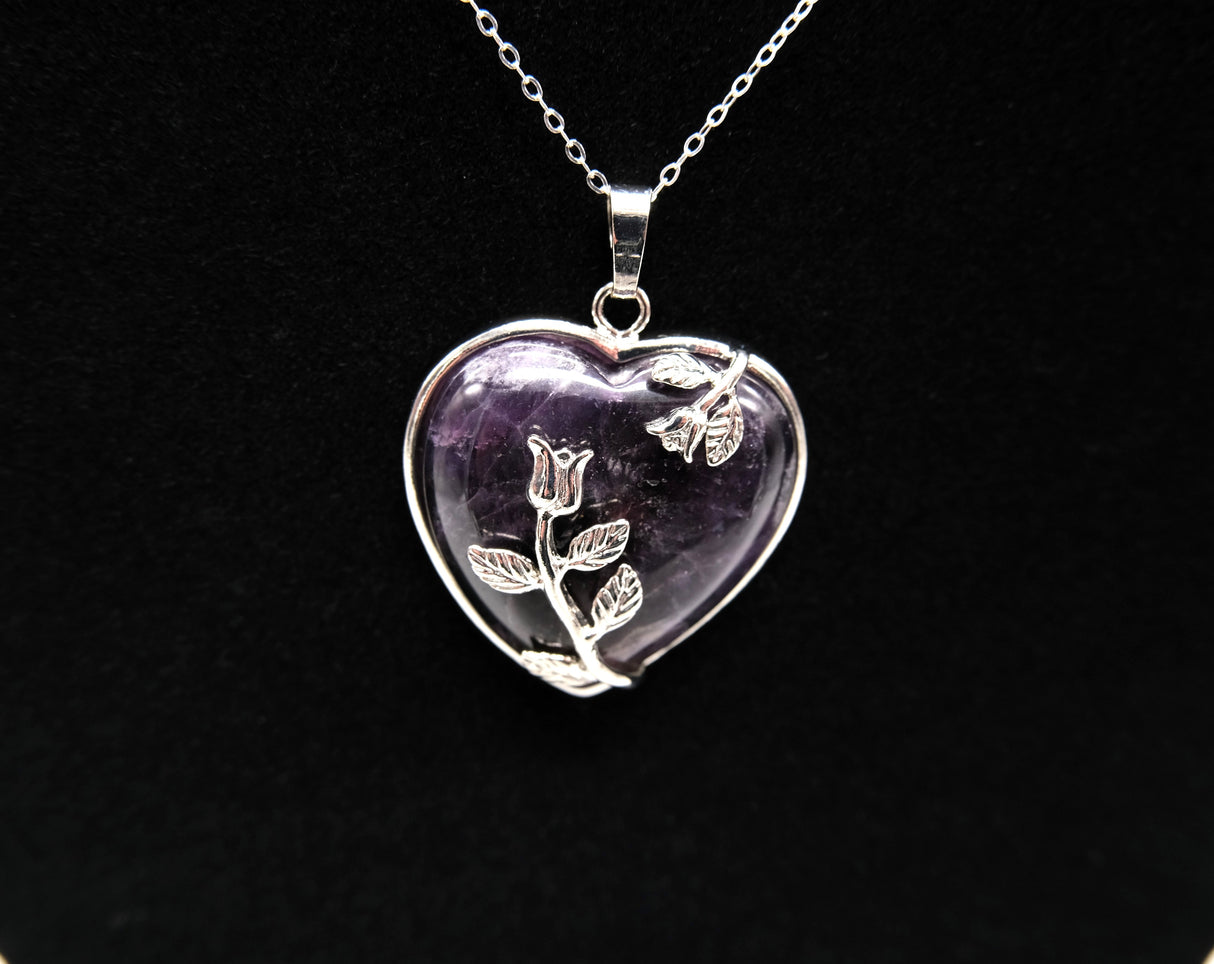 Amethyst Crystal Heart Necklace | Calming and Balancing | Natural Polished Amethyst | Reiki Charged