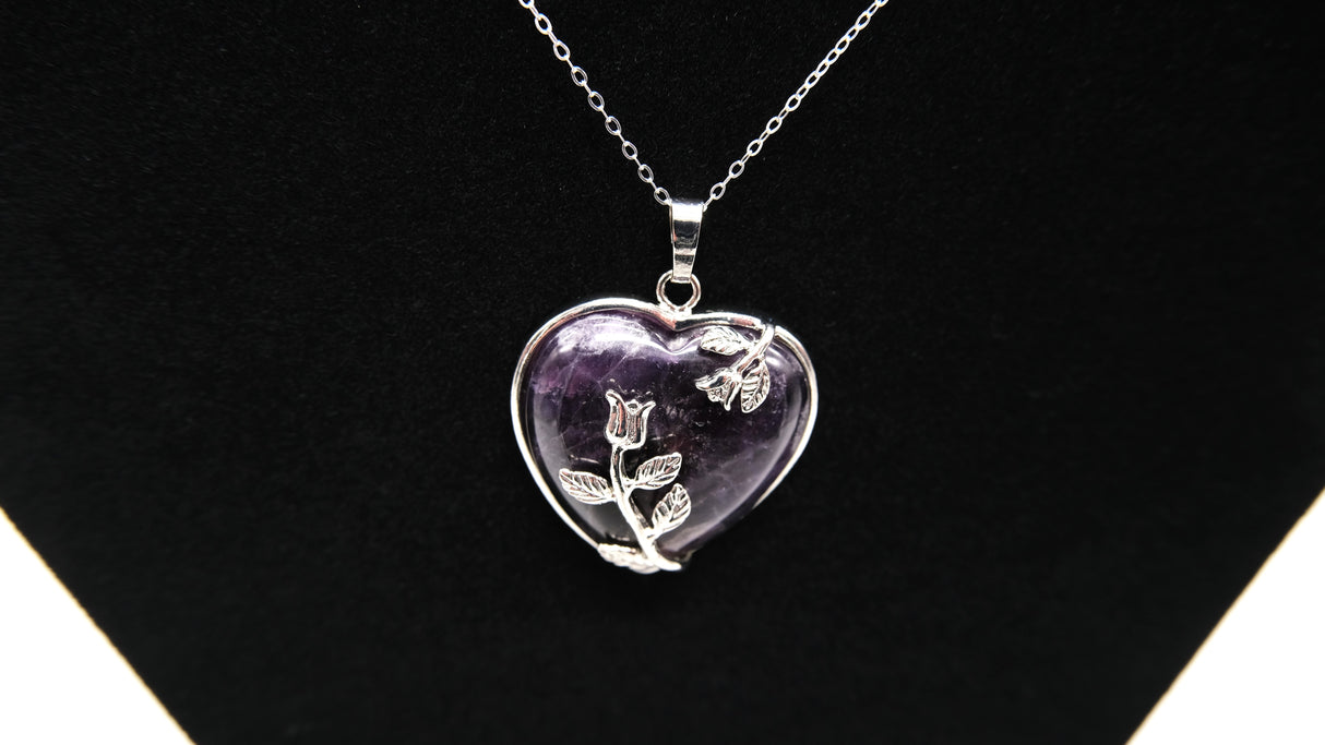 Amethyst Crystal Heart Necklace | Calming and Balancing | Natural Polished Amethyst | Reiki Charged