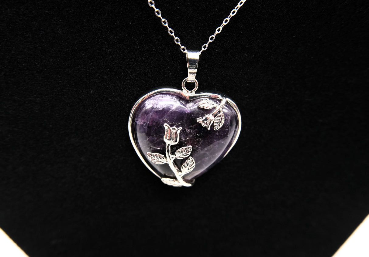 Amethyst Crystal Heart Necklace | Calming and Balancing | Natural Polished Amethyst | Reiki Charged