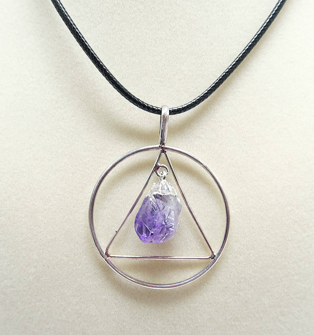 Amethyst Point Triangle Silver Pendant Necklace