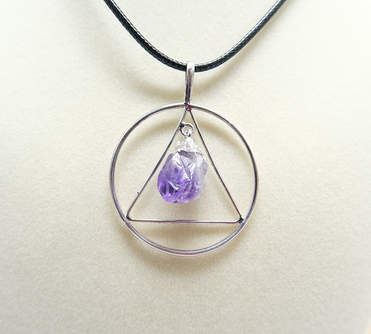 Amethyst Point Triangle Silver Pendant Necklace
