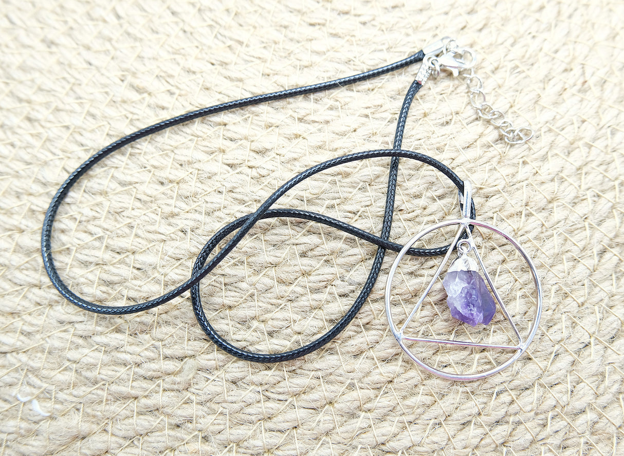 Amethyst Point Triangle Silver Pendant Necklace