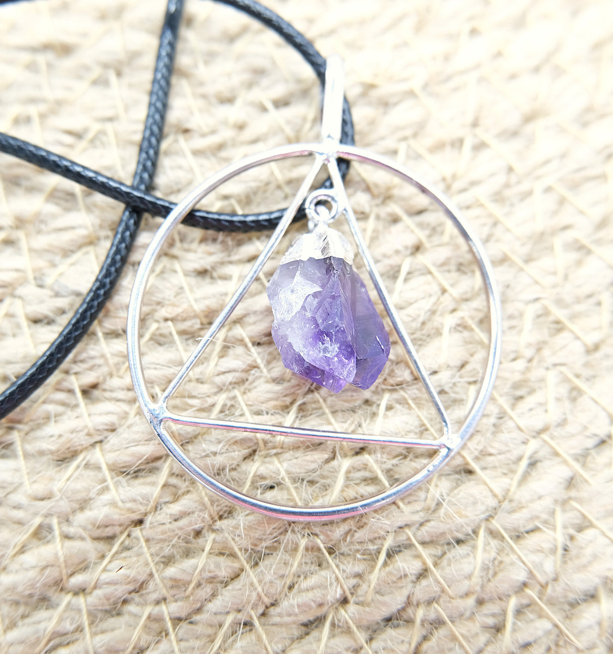 Amethyst Point Triangle Silver Pendant Necklace