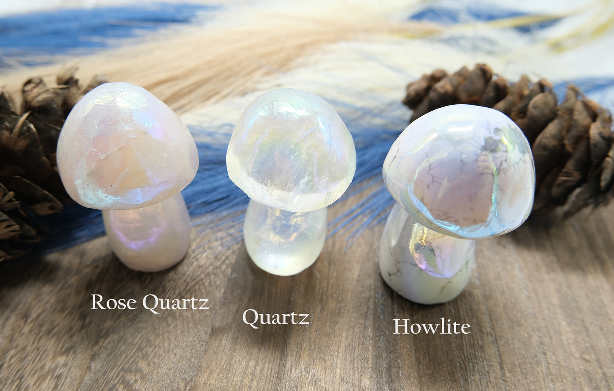 Large Angel Aura Crystal Mushrooms | Choose from Howlite, Quartz, and Rose Quartz