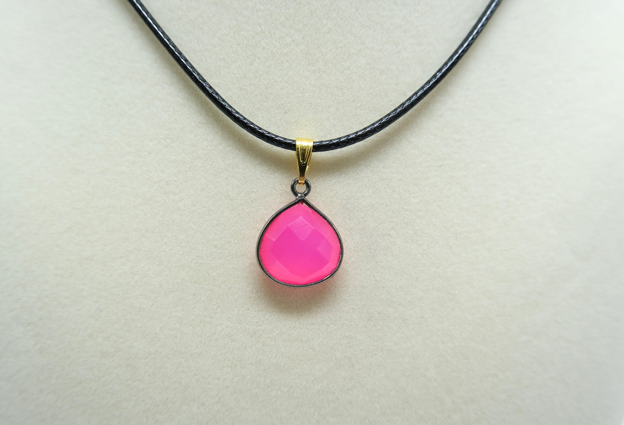 Berry Pink Chalcedony Black Gold Bezel Pendant