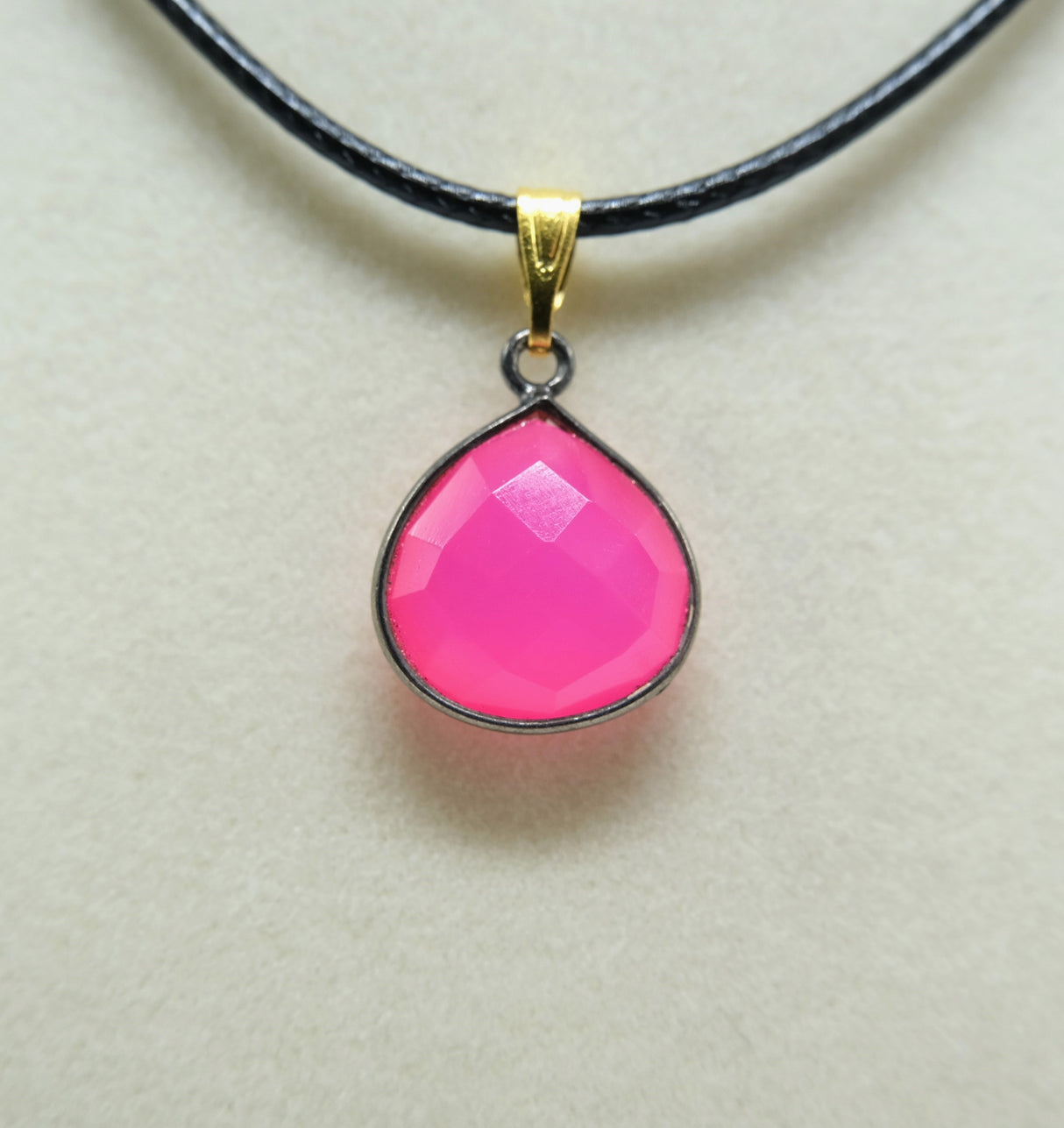 Berry Pink Chalcedony Black Gold Bezel Pendant