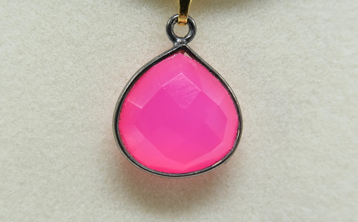 Berry Pink Chalcedony Black Gold Bezel Pendant