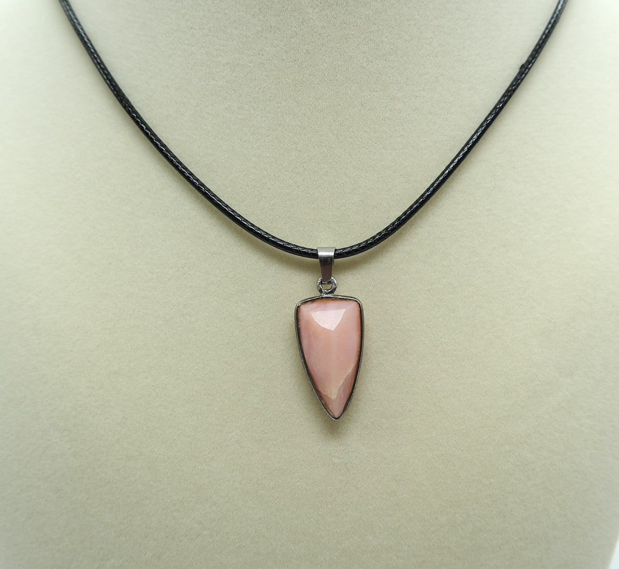 Black Gold Bezel Pink Peruvian Opal Faceted Point Pendant Necklace