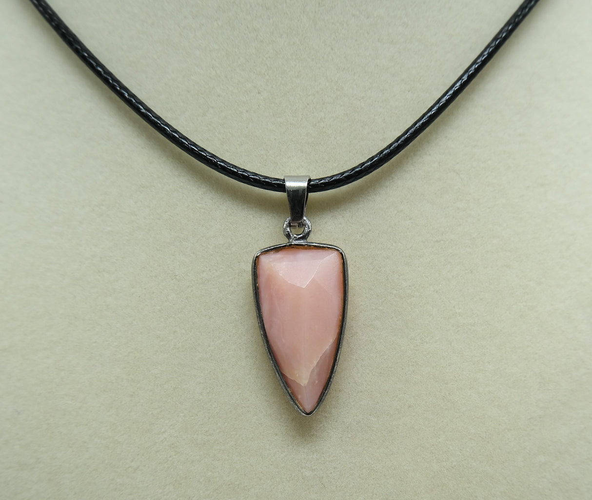 Black Gold Bezel Pink Peruvian Opal Faceted Point Pendant Necklace