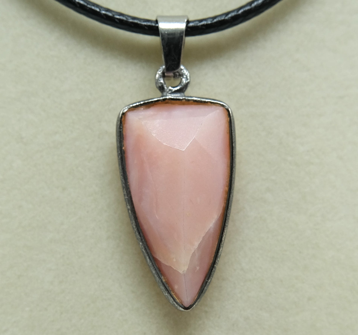 Black Gold Bezel Pink Peruvian Opal Faceted Point Pendant Necklace