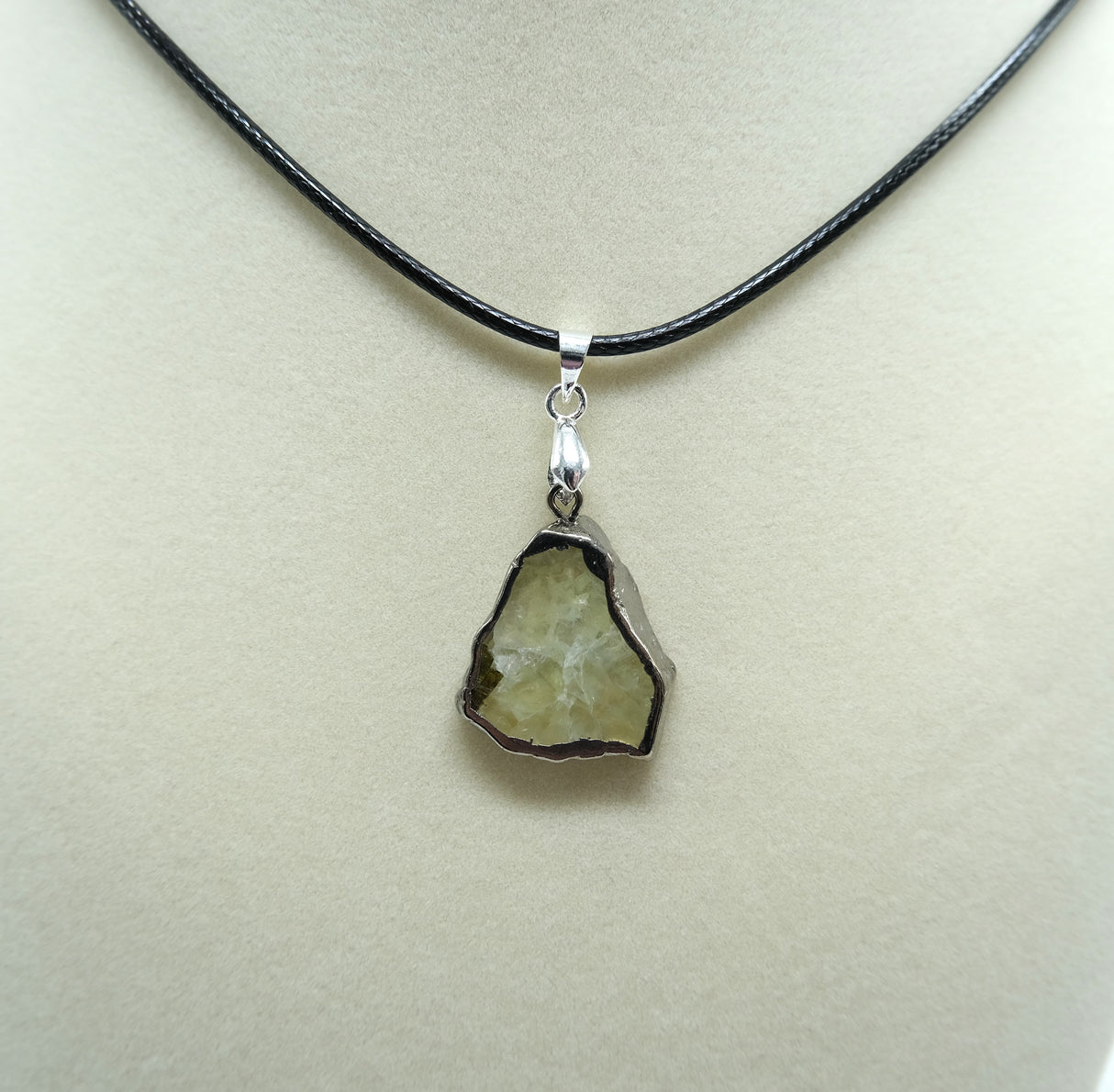 Black Gold Leafed Prehnite Natural Slice Pendant Necklace