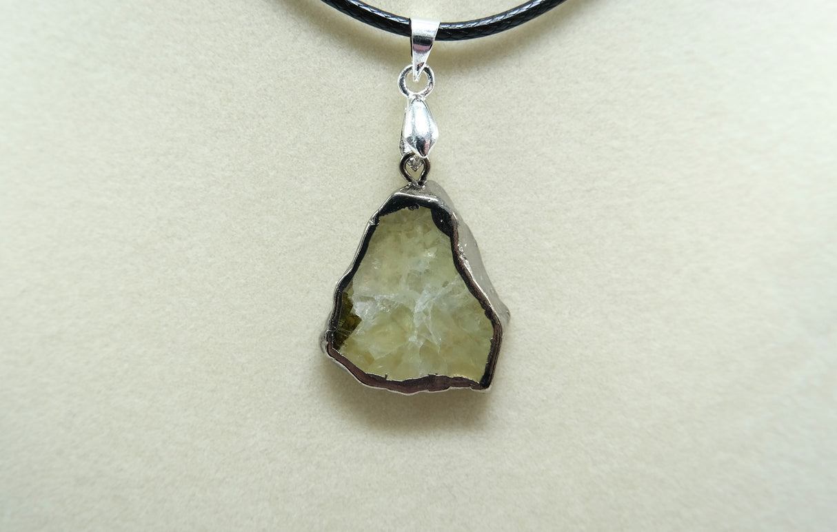 Black Gold Leafed Prehnite Natural Slice Pendant Necklace