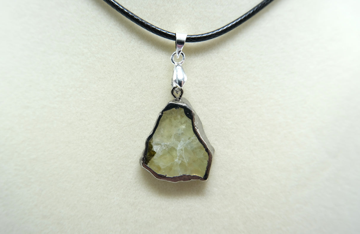 Black Gold Leafed Prehnite Natural Slice Pendant Necklace
