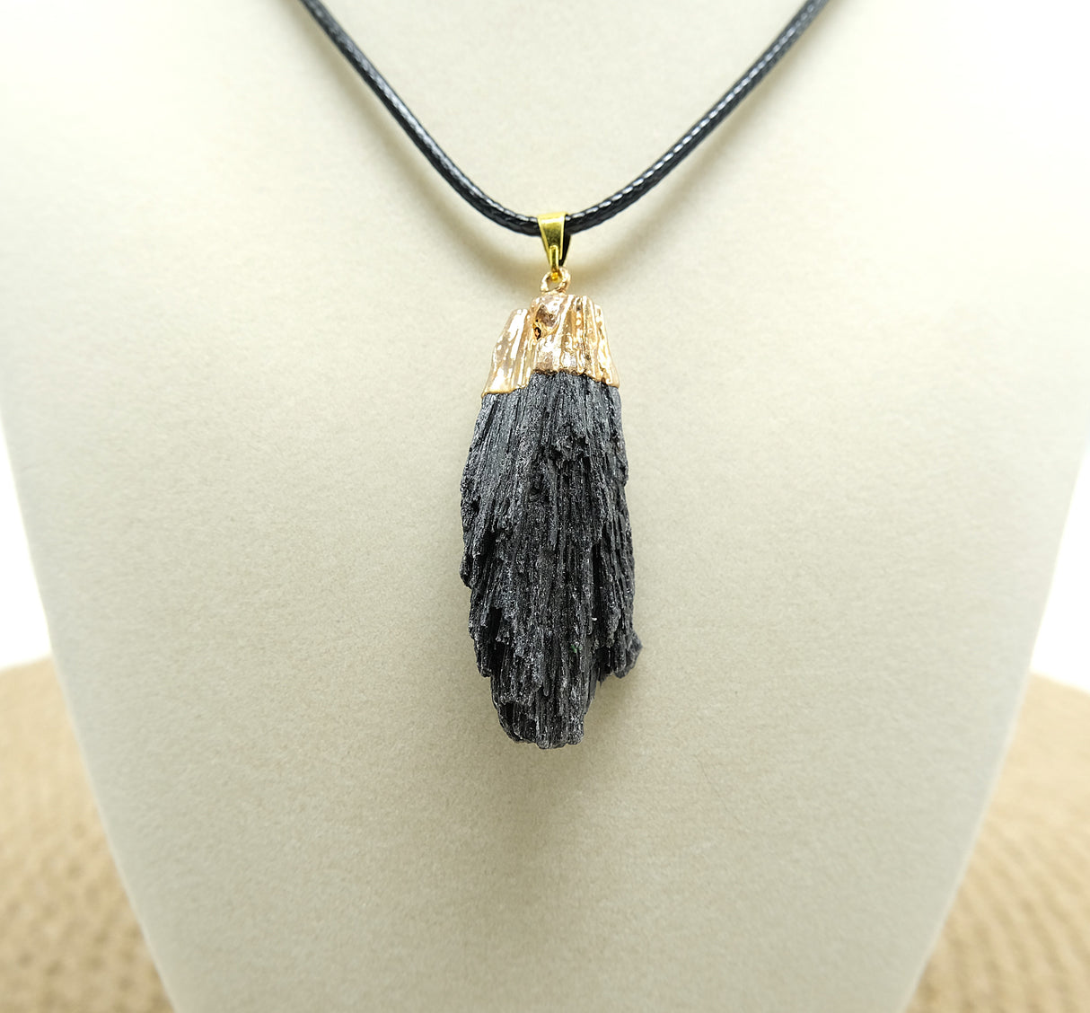 Large Black Kyanite Fan Pendant with Gold Plating