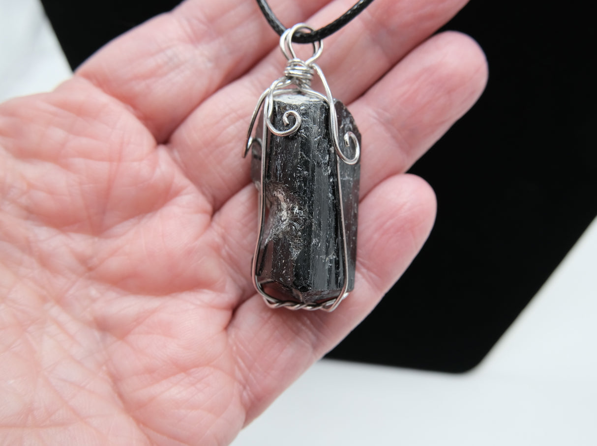 Raw Black Tourmaline Wire Wrapped Pendant Necklace | Rough Natural Tourmaline Pendant