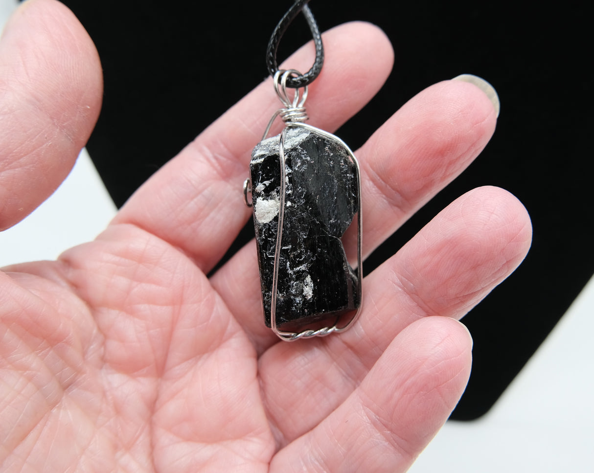 Raw Black Tourmaline Wire Wrapped Pendant Necklace | Rough Natural Tourmaline Pendant