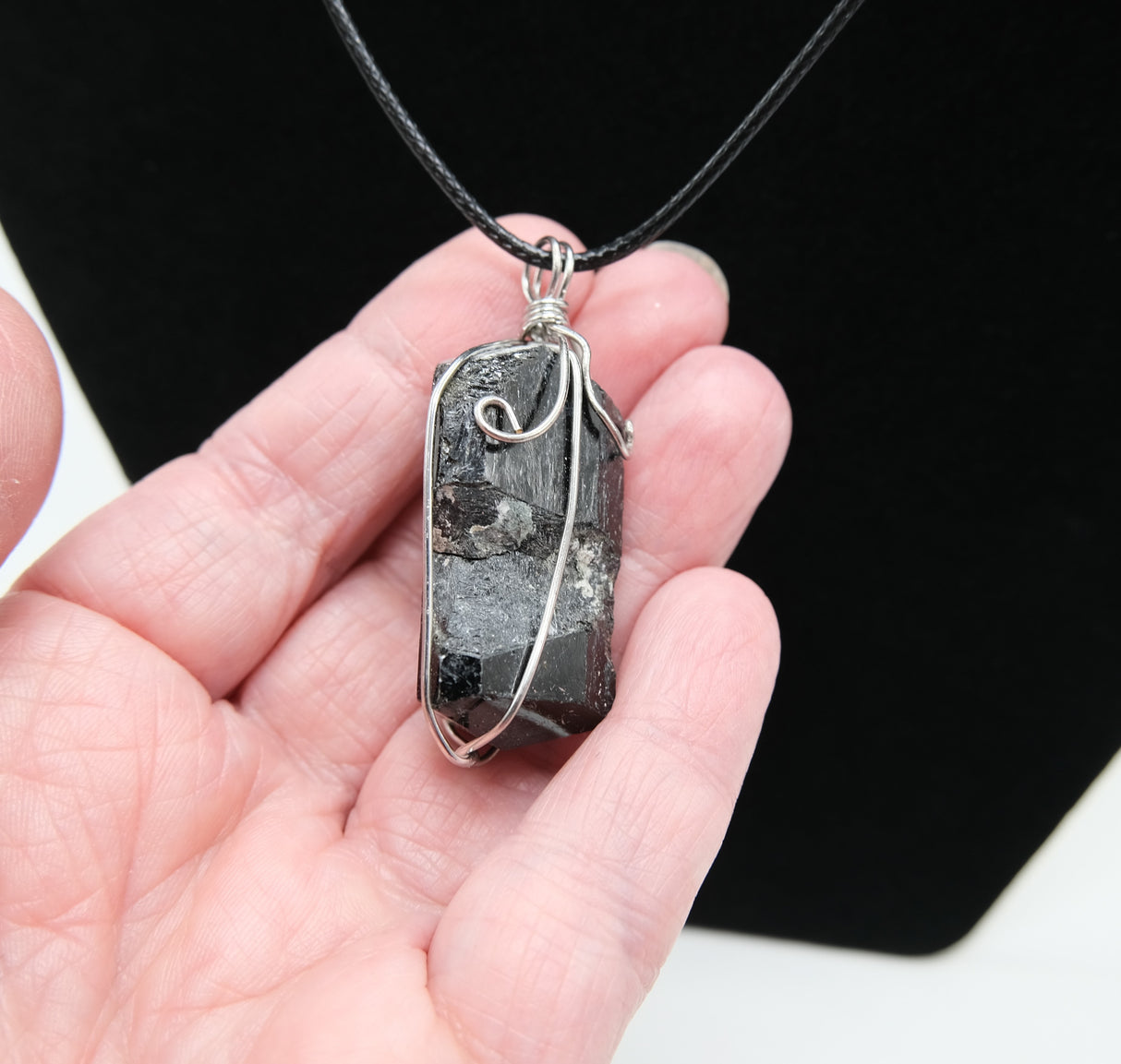 Raw Black Tourmaline Wire Wrapped Pendant Necklace | Rough Natural Tourmaline Pendant