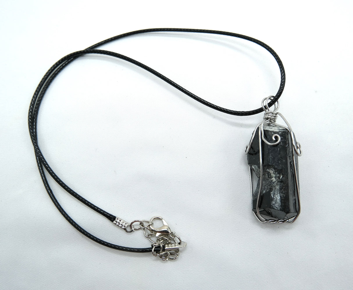 Raw Black Tourmaline Wire Wrapped Pendant Necklace | Rough Natural Tourmaline Pendant