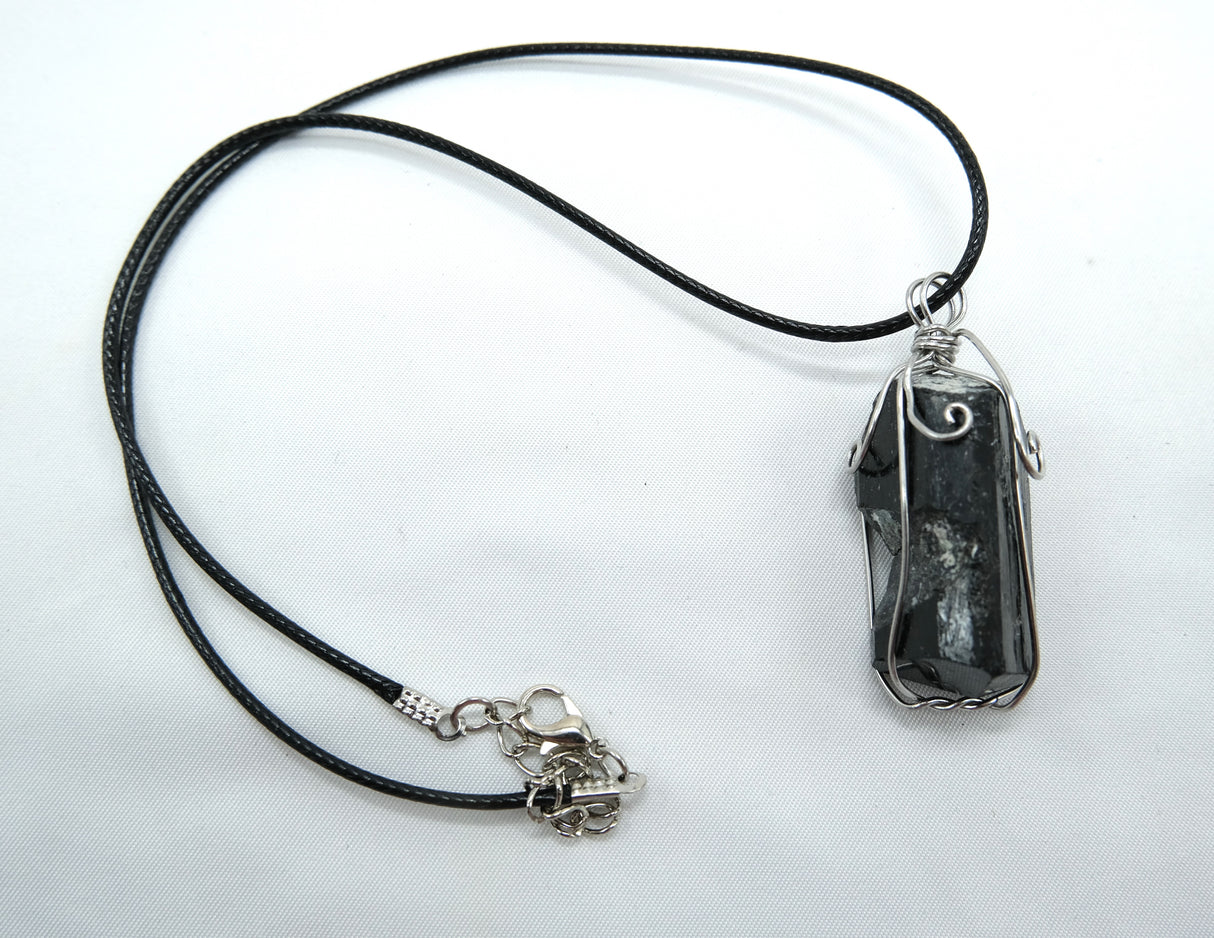 Raw Black Tourmaline Wire Wrapped Pendant Necklace | Rough Natural Tourmaline Pendant