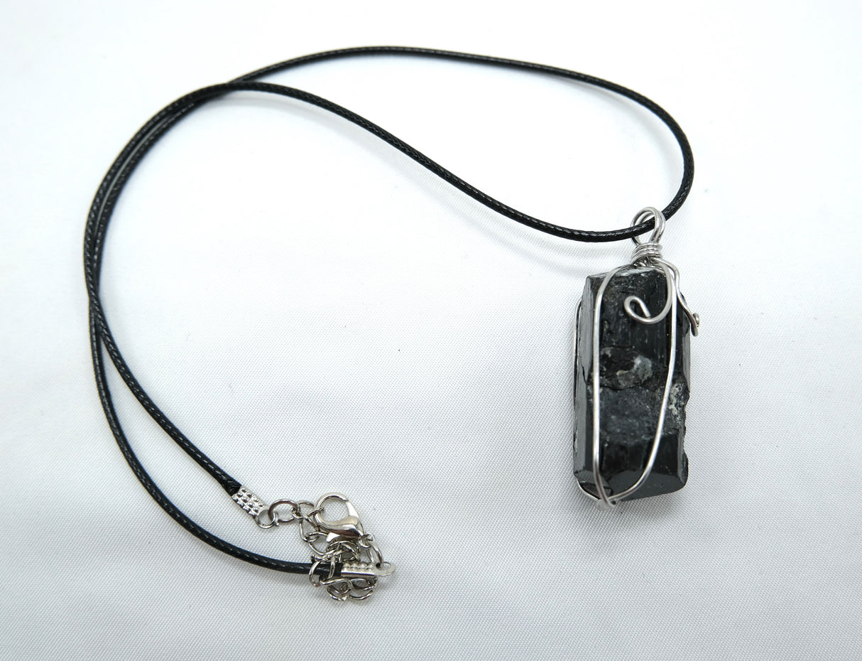 Raw Black Tourmaline Wire Wrapped Pendant Necklace | Rough Natural Tourmaline Pendant