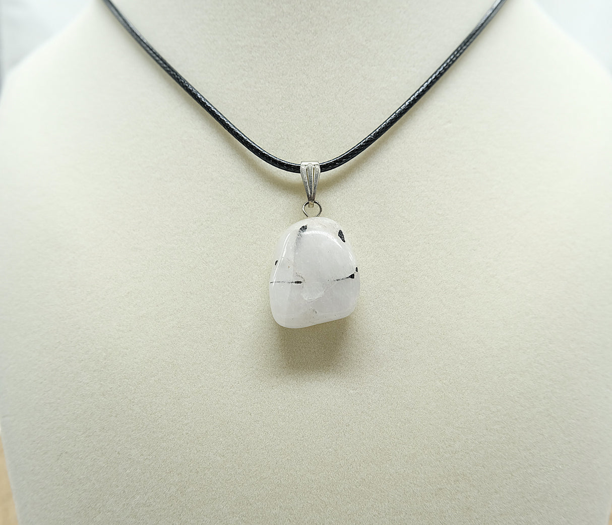 Black Tourmaline in Quartz Polished Pendant Necklace