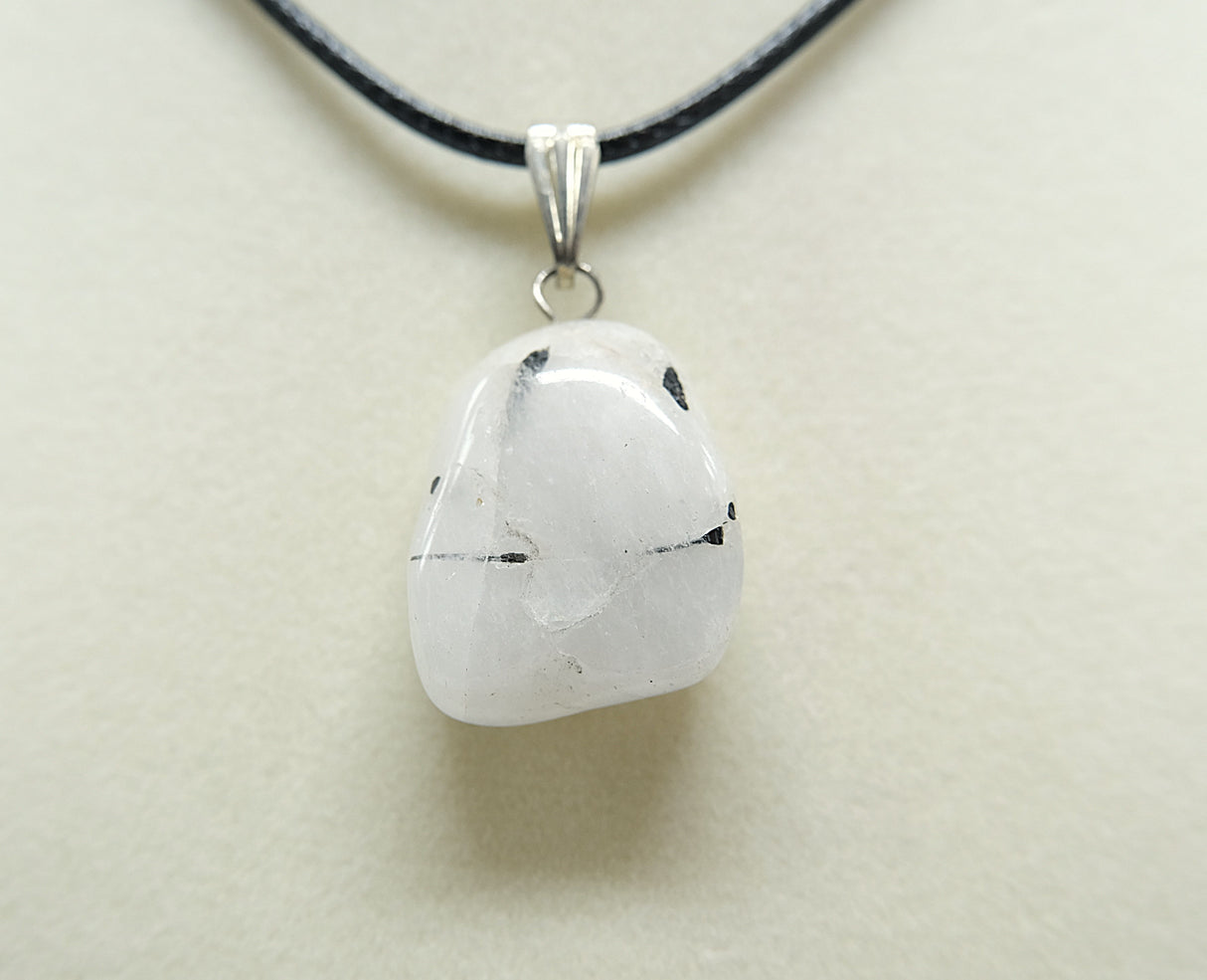 Black Tourmaline in Quartz Polished Pendant Necklace