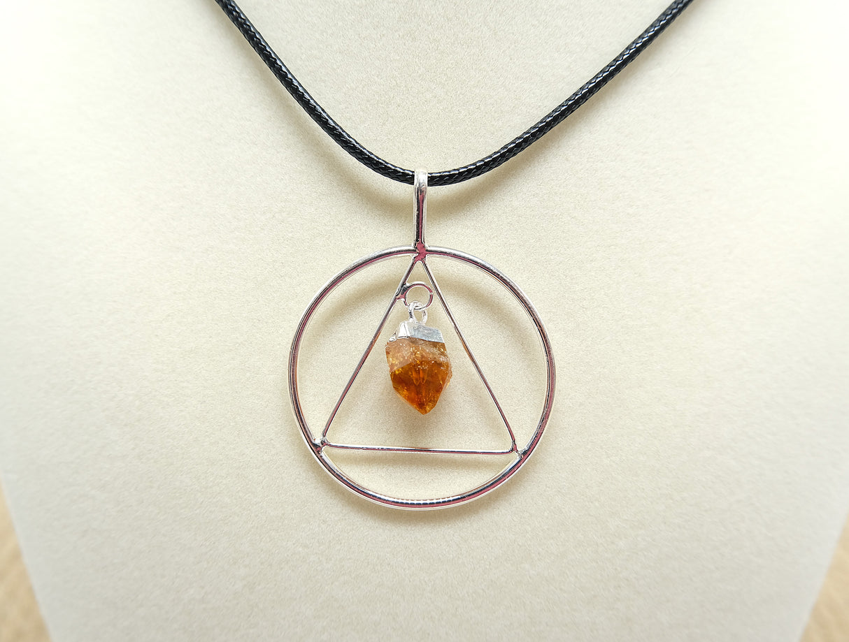 Citrine Triangle Silver Pendant Necklace