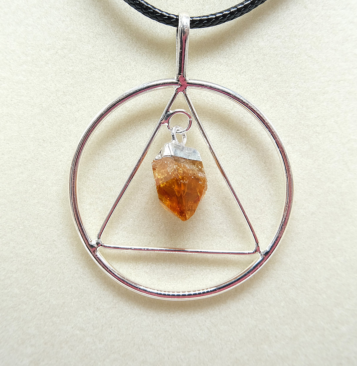 Citrine Triangle Silver Pendant Necklace