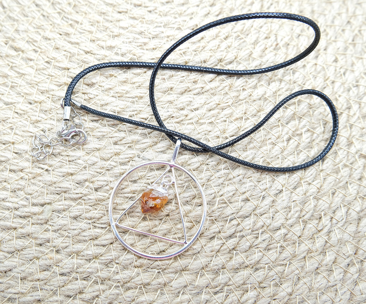 Citrine Triangle Silver Pendant Necklace